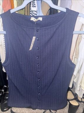 Madewell Navy Ribbed Button-Front Tank